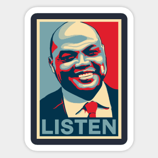 Charles Barkley Listen Obama Hope Large Print Sticker